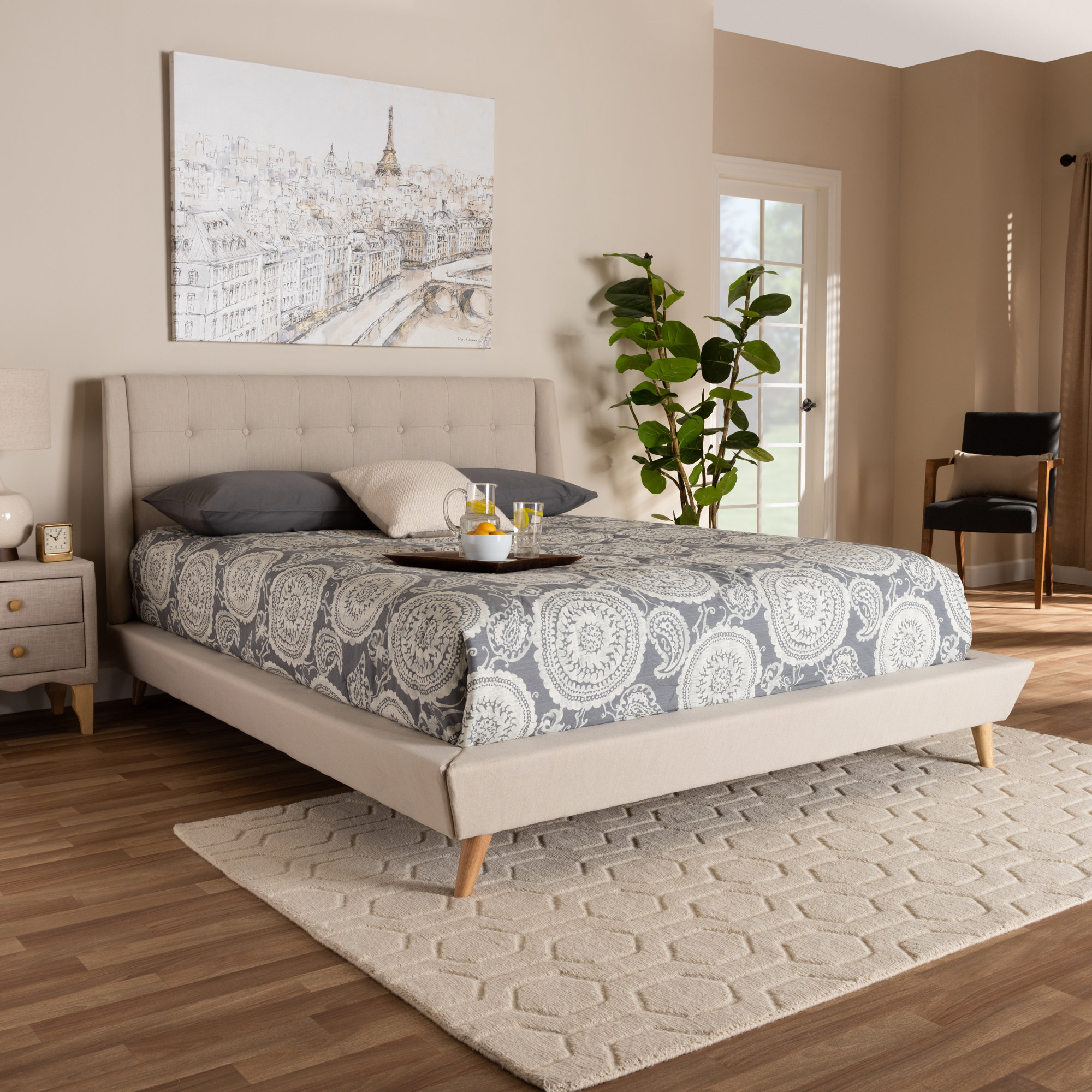 Milazzo Upholstered Platform Bed Mercury Row Color Beige Size King